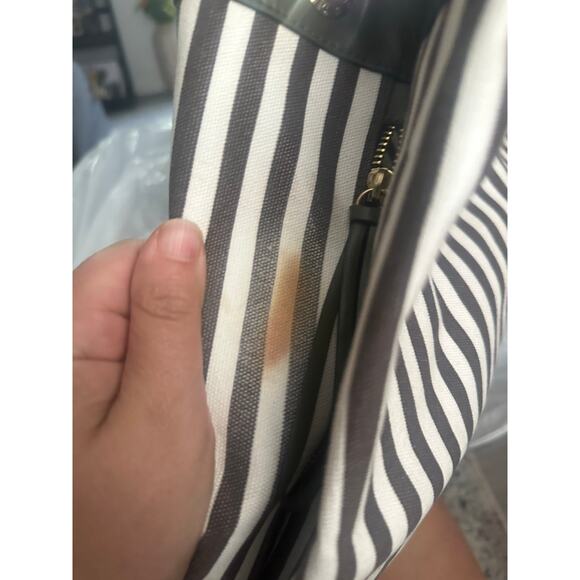 Henri Bendel Green & Cream Stripe Drawstring Bucket Bag, flawed main image 5